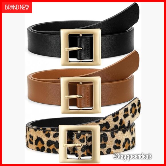 3 Pack Women\'s Skinny Leather Belts with Gold Buckle for Jeans Dresses main image 6